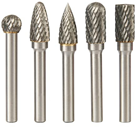 Hakkin 5-Piece 10mm Head Tungsten Carbide Rotary Burr Carving Bit Set with 6mm Shank for DIY Woodworking, Carving, Engraving, Drilling