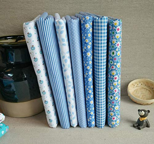7 Stück Stoffe zum Nähen,DIY Stoffreste Baumwolle,Baumwollstoff Patchwork Stoffpaket für Kleidung, Bettwäsche, Vorhänge, Puppen, Handtaschen (Hellblau, 50 * 50cm)