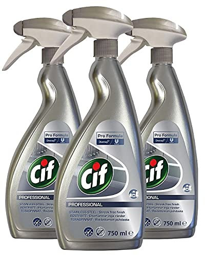3 Pack of 750ml Cif Professional Pro Formula Stainless Steel and Glass Cleaner with Streak Free Finish