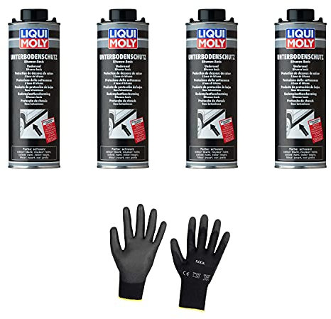 Iloda 4xOriginal Liqui Moly 1l Unterbodenschutz Bitumen schwarz 6112 Schutzhandschuhe