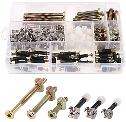 Mesee 125 Pieces Furniture Connecting Cam Fittings Kit, 3-In-1 Cam Lock Fitting with Dowel & Pre-Inserted Nut M6 Crib Screws Barrel Bolts Nuts Kit Furniture Side Connector Fastener Attachment