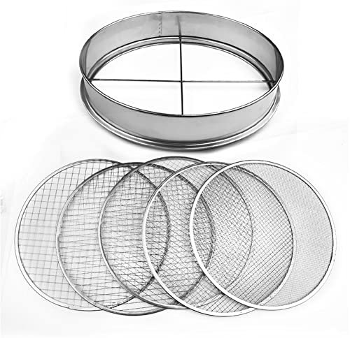 Puupaa Edelstahl-Erdsieb für den Garten, Rätselsieb, Bonsai-Kompost-Erdsieb, verzinktes Eisen-Blumensieb, mit 5 austauschbaren Filtergittergrößen 3,6,9,10,12 mm