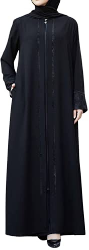 istanbul styles Damen-Abaya, Spitzenapplikation, langärmelig, bodenlang, Reißverschluss, bodenlang, Türkei, islamische Mode