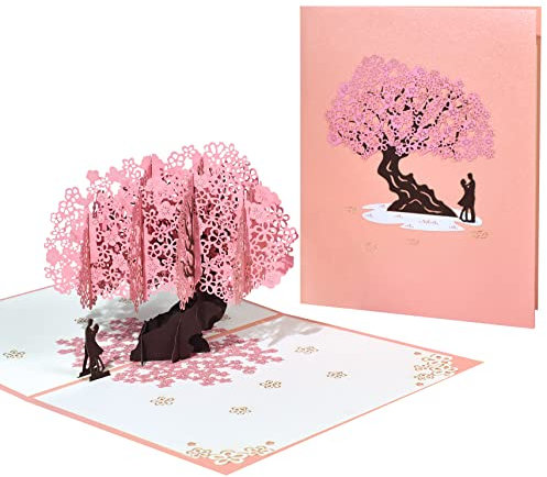 GREETING ART 3D Hochzeitskarte, Pop-Up Karte Kirschblüten Baum,3D Geburtstagskarte mit Sakura Blüten für Frau, beste Freundin & Mama, Hochzeitsgeschenk,Valentinstagskarte, Karte für Hochzeitstag