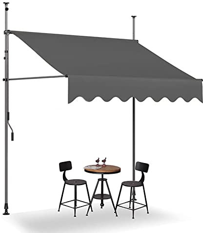 Klemmmarkise Balkonmarkise Mit Handkurbel Sonnenschutz Ohne Bohren Sonnenmarkise Höhenverstellbar Markise Mit Gestell Wasserdicht Balkon Sichtschutz,Markise UV-beständig,250x120cm,beige,Grau ( Color :