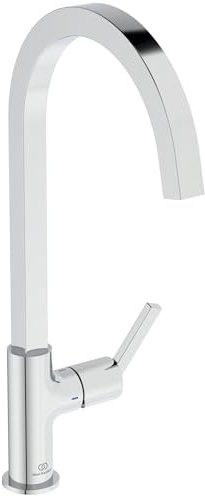 Ideal Standard – Gusto Küchenarmatur, Hoher Auslauf mit quadratischem Querschnitt, mit FirmaFlow Kartusche, Schwenkbereich 360°, Schnellmontagesystem EasyFix+, Chrom
