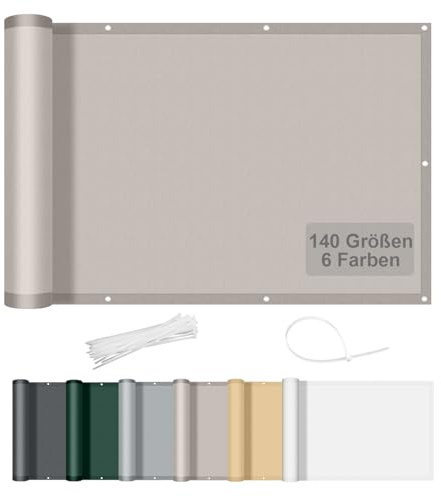 AXT SHADE Benutzerdefinierte Größe Balkon Sichtschutz Wetterfest 0.85x10m Balkonverkleidung Balkonabdeckung Balkonbespannung Blickdichte Windschutz und UV-Schutz für Balkongeländer-Taupe