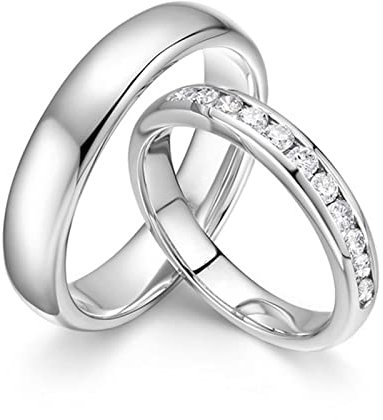 AMDXD Echtes Ringe Diamant 0.3ct, 2Pcs Solitärring Platin Klassiker Design Freundschaftsringe Eheringe Pärchen Ringe, Damen 51 & Herren 61