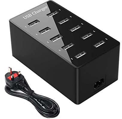Multiple USB Charger 50W, 10 Ports Charging Station, USB Charger Station Desktop Charger, Charger Block for iPhone 12/13/14/15/16/Samsung S24/S25 Ultra/Z Flip/Google/iPad/iPod