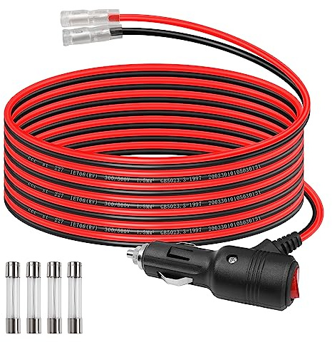 GELRHONR 12 Volt Ersatz-Zigarettenanzünder-Stecker mit Kabel und LED-Licht, 16 AWG, Auto-Zigarettenanzünder-Verlängerungskabel mit Schalter und 15 A Sicherung, robustes Kabel (2 m)