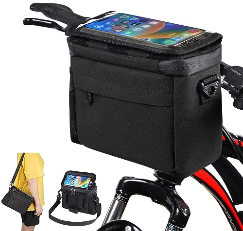 Flintronic Väska för cykelstyre – vattentät MTB/Road Bike ramväska med telefonhållare och stor kapacitet främre topp-rörförvaring