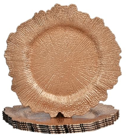 ALINK Piattaforma in oro rosa, 31 cm, caricabatterie in plastica per matrimoni, Natale e feste, 6 pezzi riutilizzabili