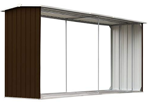 Tidyard Capannone,Capanno,Casetta,Porta Legna,da Giardino,Esterno,in Acciaio Zincato,Marrone,330x92x153 cm,Legnaia da Giardino,Esterno,in Acciaio,Metallo,Portalegna da Giardino in Acciaio