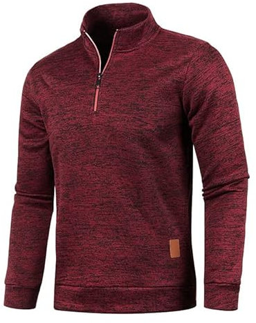 Half Zip Pullover Herren Ohne Kapuze Männer für Solid Arbeitspullover Oversize Winter Sport Arbeitspullover Sweater Men (DE/NL/SE/PL, Alphanumerisch, M, Regular, Regular, Weinrot)