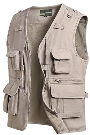 MeiLayM Herren Outdoor Weste Anglerweste mit Multi-Taschened Sommer Freizeit Baumwolle Weste Hundeweste Leicht Safari Weste Fotografie Weste Camping Wandern Ärmellos Jacke