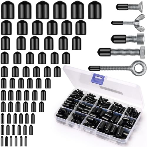 Realure Protectores de Rosca de Tornillo, Negro Tapones de Goma, Goma Extremo Tapas Φ 2-10mm PVC Tapa de Plásticos Flexible, para Pernos de Varilla