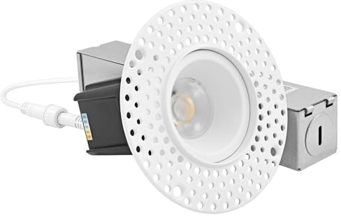 LUXRITE 1 Inch LED Trimless Recessed Lighting with Junction Box, 5CCT 2700K 3000K 3500K 4000K 5000K, 7W, 550LM, Plaster Downlight, Wet Rated, IC Rated, Dimmable, Narrow Spotlight, ETL Listed