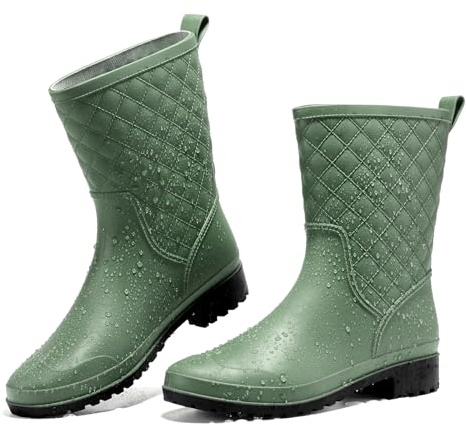 HISEA Women Rain Boots Mid Calf Waterproof Rainboots for Garden Mud Farm