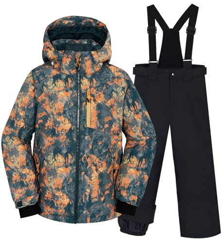 SMONTY SNOWER Pojkar overall med avtagbar huva, skiddräkt, extra varm, vinterdräkt, Färgglad orange, 10-12Jahre alt