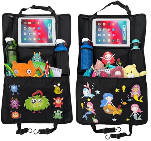 HECKBO 2x Protector organizador para respaldo de asiento infantil Monstruo + Sirena