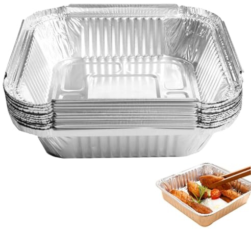 Bandejas Rectangulares De Aluminio Para Hornear – Paquete De 20 Bandejas De Papel De Aluminio – Recipientes De Papel De Aluminio Aptos Para Freidora De Aire – Platos Para Hornear En El Horno Casero