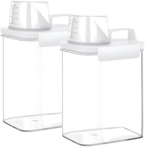 1800ml Luftdichter Waschmittelspender mit Messbecher, 2 Stück Waschmittel Aufbewahrung Waschpulver Aufbewahrungsbox, Mehrzweck behälter für Waschpulver Waschmittel Wäscheparfüm Getreide Reis ﻿