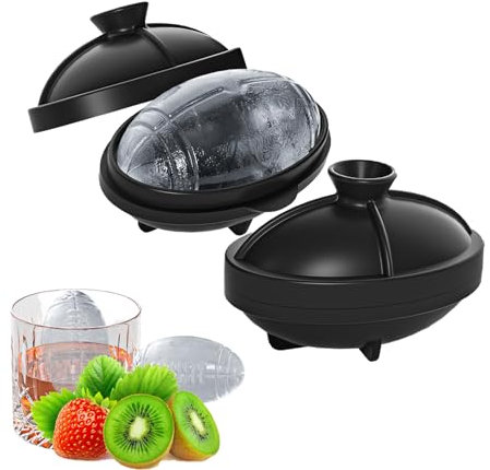 Rugby Ball Ice Cube Mould, Silicone Ice Cube Tray with Funnel Lid, 3 * 2in Fun Shaped Ice Ball Maker for Cocktails, Whiskey, Pudding (2)