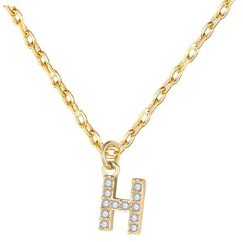 KJKJKJ Regalo Collar Collar con colgante de letra inicial Regalo Collar Mujer con Colgante letra Dorado A-Z Pequeñas - Bisutería Regalo Madre Cumpleaños Novia o Amigas Regalo Collar (H)