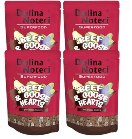 Dolina Noteci Premium SUPERFOOD Grain-Free Wet Dog Food for All Breeds – Natural Recipes, Tailored Nutrition, Unique Meats & Functional Supplements, No Additives (Beef & Goose Hearts, 4x300g)