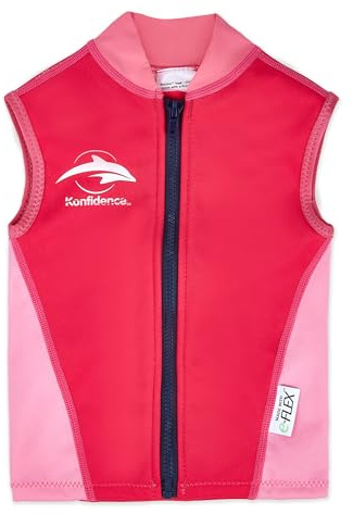 Konfidence Warma Kids Wetsuit Top - UV Protection Rash Vest Made from e-Flex Material with Recycled Plastic (Pink/Ruby, 4-5 Years)