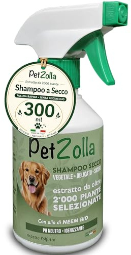 Shampoo secco per cani senza risciacquo 300 ml Idrata e igienizza, Shampoo a secco per cani naturale con olio di neem, argan e timo, sicuro anche per cuccioli - Made in Italy