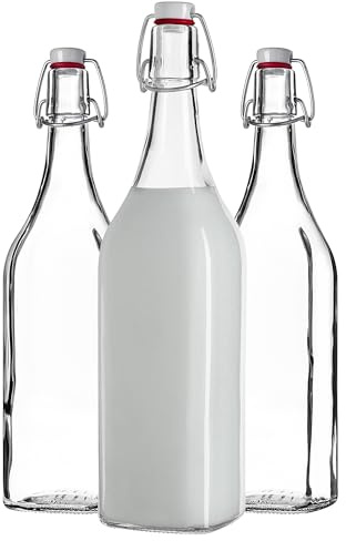 KADAX 3er Set Bügelflaschen 1L – Leere große Glasflaschen mit Bügelverschluss zum Befüllen für Saft, Wein & Kombucha, Refillable Glass Bottles