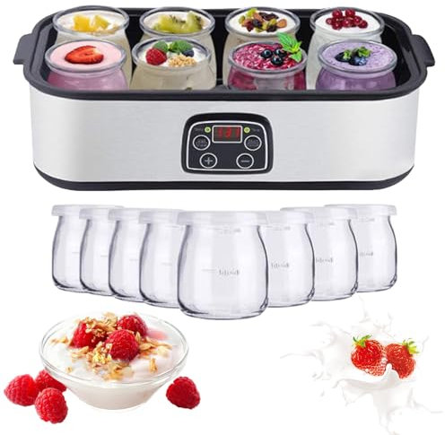 Yogurt Maker with 8 Glass Jars 180ml,1440ML Electric Yoghurt Maker,304 Stainless Steel Yogurt Maker Machine with LED Display,Adjustable Temperature & 48H Timer for Yogurt Natto Rice Wine Fermentation