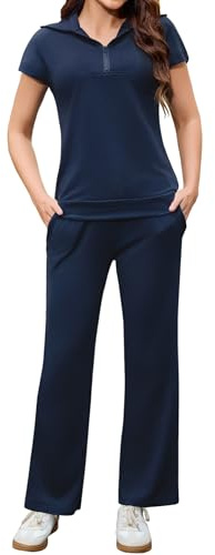 Aottori Ensemble Sport Femme 2 Pièces Manches Courtes Décontractée Été | Ensemble coordonné, haut à manches courtes avec pantalon zippé, deux pièces à coupe décontractée, adapté aux déplacements