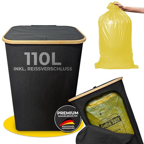 Avelya Gelber Sack Ständer 110L - Gelber Sack Mülleimer & Müllsackständer für gelbe Säcke - Premium Müllständer mit Reißverschluss für Haushalt & Garten