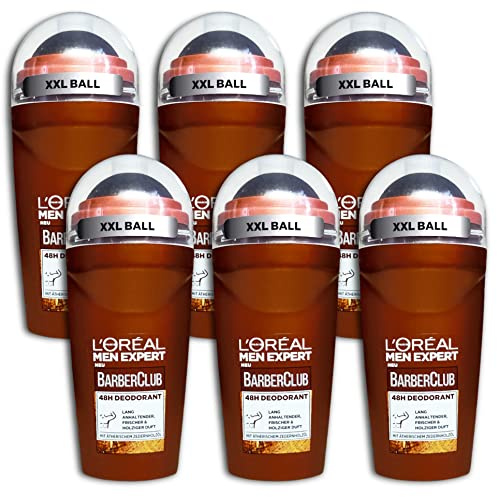 6-pack L'Oréal Paris män expert deodorant roll-on Barber Club antiperspirant med träig doft 6 x 50 ml deoroller (6)