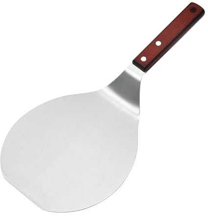 Mxxephemer Pizzaschaufel, Pizzaschaufeln aus Edelstahl mit Holzgriff, runder Pizzaspatel, Kuchenschaufel, Brotschneider, Küchen-Backwender, Zubehör zum Backen von hausgemachter Pizza