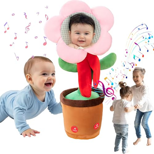Fiore Danzante con Viso Personalizzato,Giocattolo Girasole Parlante Danzante Personalizzato,Ripete ciò che Dici,si Collega Tramite Bluetooth per Riprodurre Musica,Regali Divertenti Personalizzati