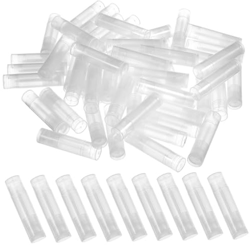OFFIGAM 50 Tubos Vacíos para Bálsamo Labial de Plástico con Mecanismo de Rueda, Livianos y Recargables para Maquillaje DIY y Viajes