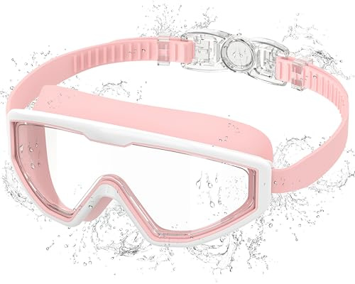 Ambienden Simglasögon för barn som motverkar blekning UV - 180° bred syn - 1-klick justering och silikontätning - unisex glasögon 3–12 år gammal pool, rosa vit