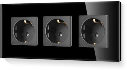 LIAONFOY Schuko Triple Steckdose mit Kindersicherung Unterputz 3 Fach Wandsteckdose Glasrahmen Schwarz 16Amp 110-250V 228mm