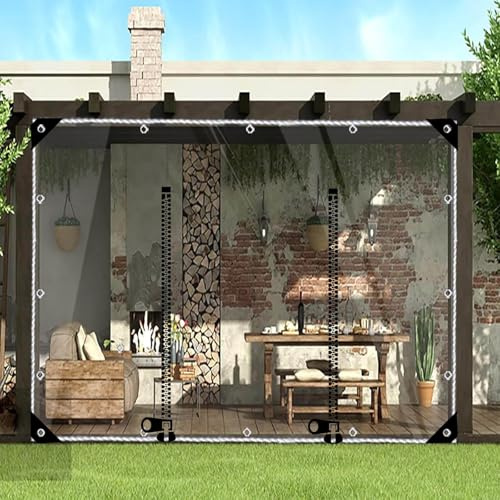 SAJMN Bâche imperméable Robuste avec Porte zippée pour Usage extérieur, Panneaux Transparents avec œillets, idéale pour la Protection Contre la Pluie du Gazebo, 500 x 300 cm (16,4 x 9,8 pi)