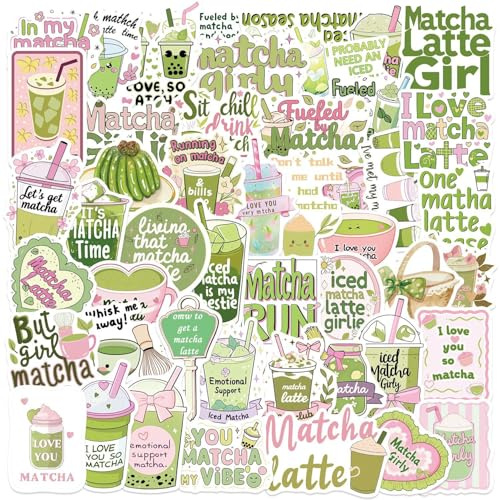 50 PCS Cute Matcha Girls Aesthetics Stickers for Phone Skateboard Car Water Bottle Laptop Scrapbook Bike Helmet Luggage Guitar Computer,Graffiti Waterproof Decals for Adults Teens Girls