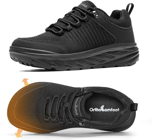 Men's Orthopedic Diabetic Extra Wide Walking Shoes: Wide Toe Box Plantar Fasciitis Arch Support Orthotic Foot Pain Relief Sneakers, Fashionable Mesh Fabric Sports Standing Shoes Black Size 10.5