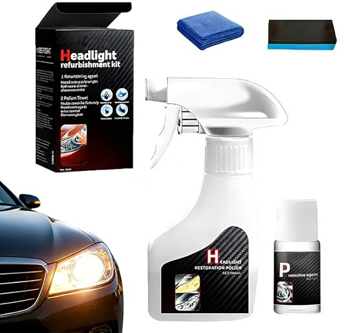 Bavooty Scheinwerfer Aufbereitung Flüssigkeit Set,180ml Auto Scheinwerfer Politur Spray,Autoscheinwerfer Aufbereiter,Effektive Reinigung und Politur für die Meisten Autos