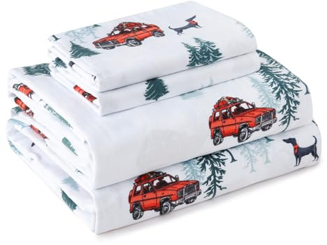 LONAVA 100% Cotton Flannel Sheet Set 4 Pieces, Heavy-Duty Fluffy Flannel Design, Thermal Lock Technology, 16 inch Deep Pocket Cozy Soft Bedsheets,(Queen,Forest Jeep)