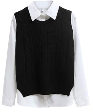 Women Sweater Vest Round Neck Sleeveless Pullover Tank Tops Knitted Sweater Loose Tops L Vest Knit Crop Sleeveless Tank Knitted