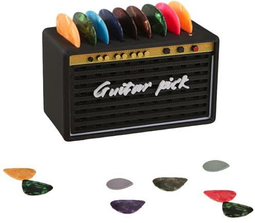 Satiskid Guitar Pick Holder, Simulation Amp Speaker Design Guitar Pick Case, Durable Portable Storage Box Cool Desk Ornament Gift for Guitar Players
