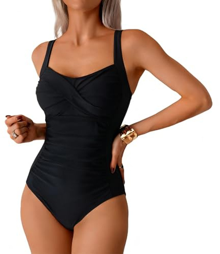 ADUDVLO Womens Swimming Costumes Tummy Control Bathing Suit One Piece Retro Ruched Swimwear with Detachable Breast Pads for Beach Vacation Pool Party