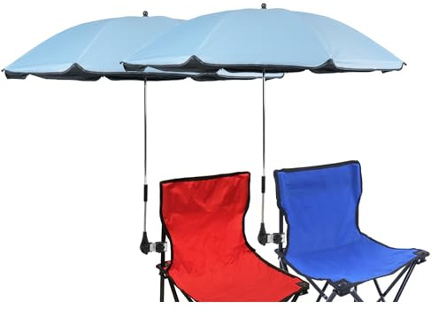GRADNMEI 2 Pack Beach Chair Umbrella with Clamp,46 inches Clip on Parasol for Patio,Wheelchairs,Golf Carts (L-Blue 2 pack)